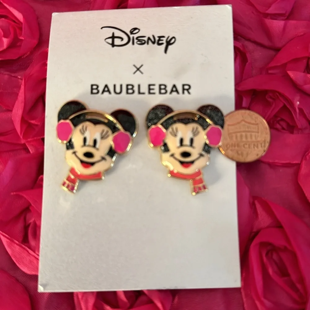New Minnie Mouse Earrings Disney X Baublebar Studs with Pink Earmuffs